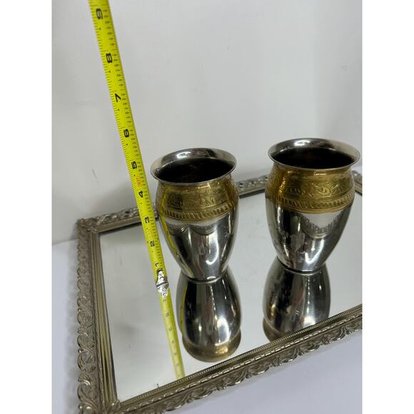 Stunning Rare Antique Silver and Brass Vases with Floral Design - Picture 8 of 10